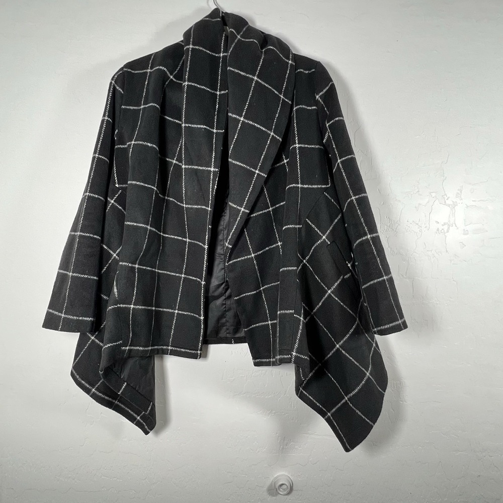 Chicwish Black Prairie Grid Rabato Wool Plaid Long Sleeve Womens Overcoat Size S